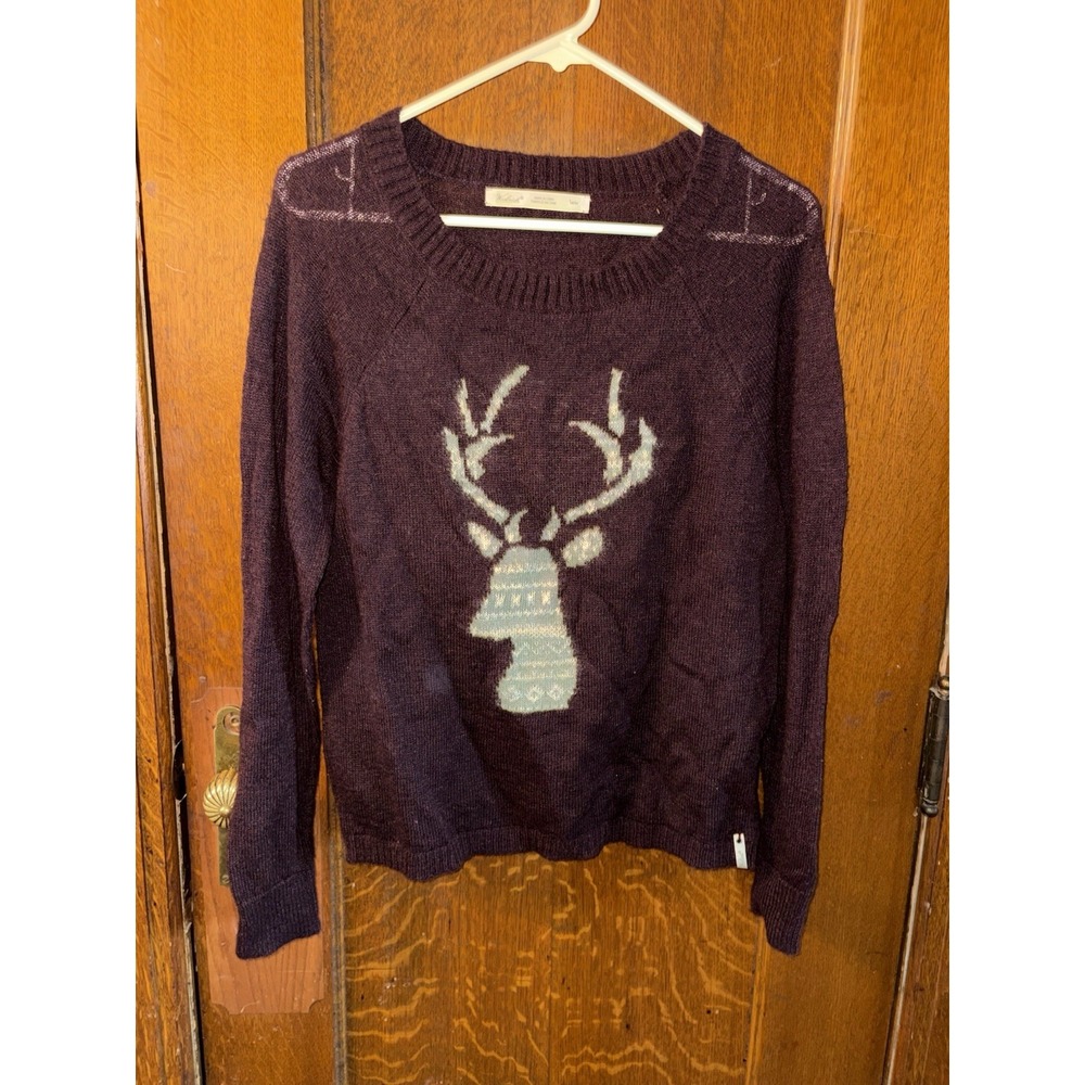 Woolrich Women's Medium Burgundy Mohair Sweater Fair Isle Deer Graphic